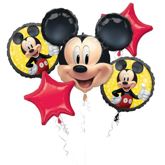 Mickey Mouse-themed balloons with red stars on a white background